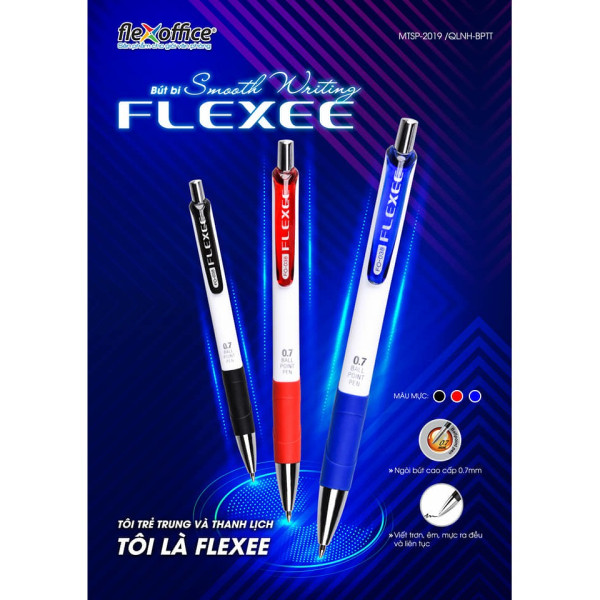 Bút bi FO-038 (0.7) (Xanh-Đen-Đỏ) (Flexoffice)